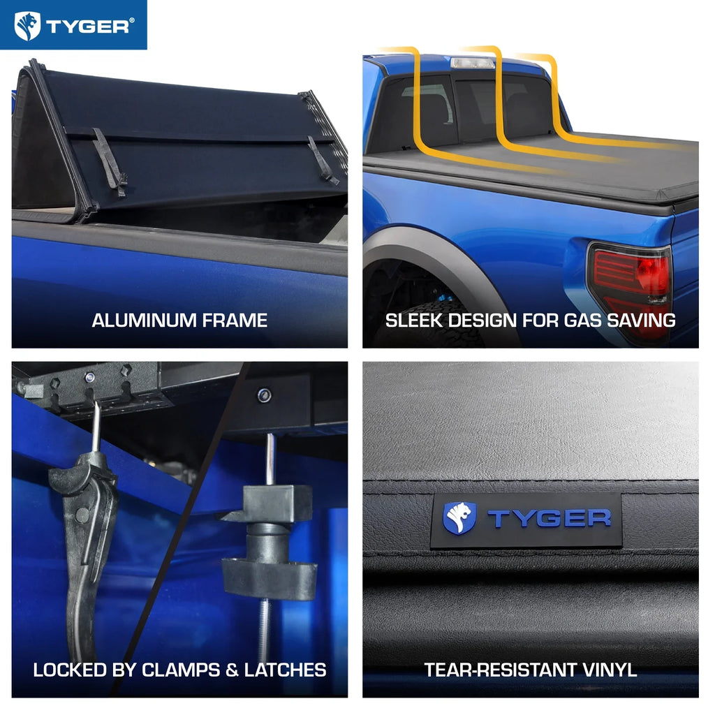 Tyger Auto T3 Soft Tri-fold Truck Bed Tonneau wrap appropriate with 2005-2021 Nissan Frontier; 2009-2012 Suzuki Equator | 6' (73") Bed | TG-BC3N1029