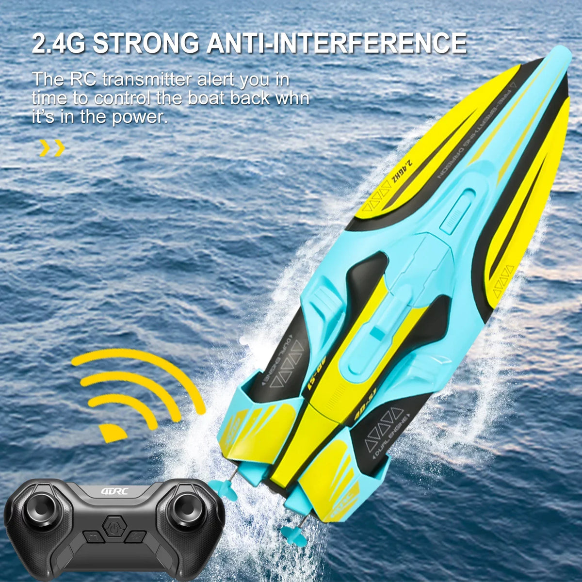 4DRC S1 RC vessel - Remote Control vessel for Pools and Lakes, 4 Channel 2.4GHZ Remote Control, and Rechargeable vessel Battery，Yellow