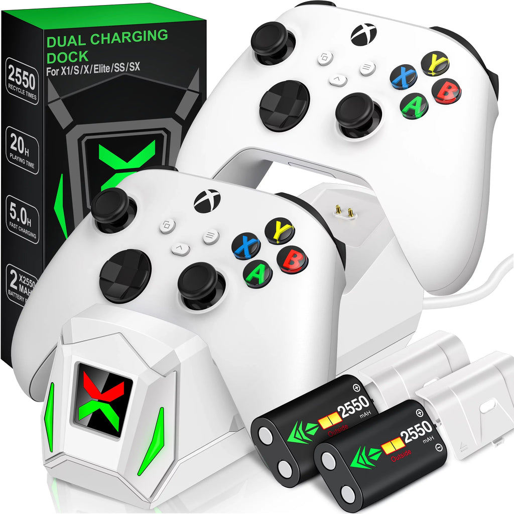 Xbox Controller Charger,Xbox Charging Station Dock with 2x2550mAh Rechargeable Battery Packs for Xbox One/Series X|S Controller Accessories-White