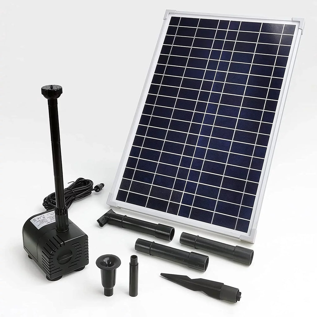 25W Solar moisture Pump KIT: DC Dry-Run Protection moisture Pump 370GpH with 18V 25W Solar Panel for Fountain, Fish Pond, and Aquarium (No Backup Battery)