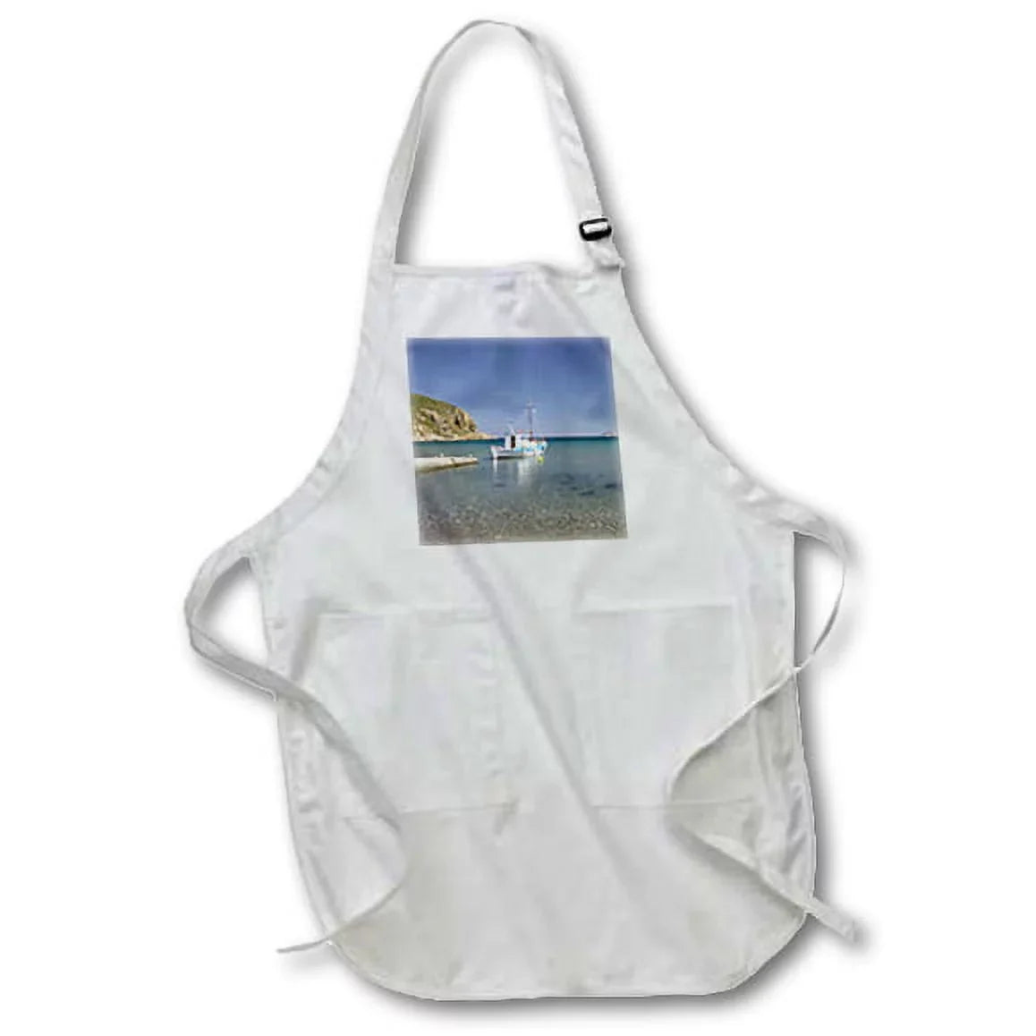 3dRose GREECE, Dodecanese, PATMOS, Fishing ship - EU12 WBI1121 - Walter Bibikow - Medium Length Apron, 22 by 24-inch