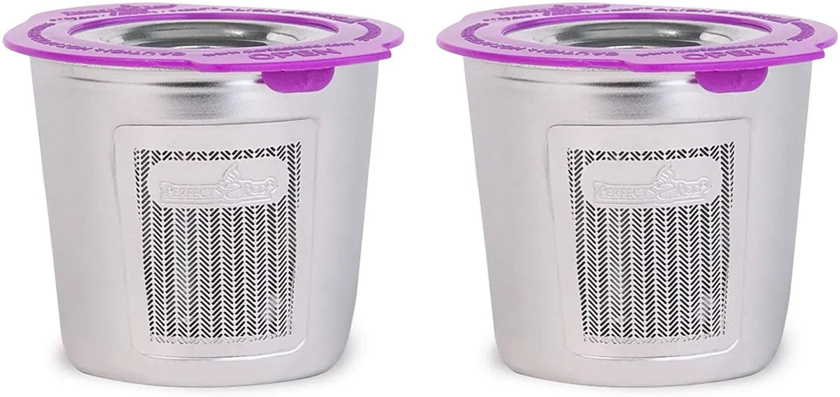 Perfect Pod 2-Pack Cafe Fill Stainless Steel Reusable Coffee Pod Micro-Etched Metal Filter, matching with Keurig Single Cup Coffee Makers & Select Other Models