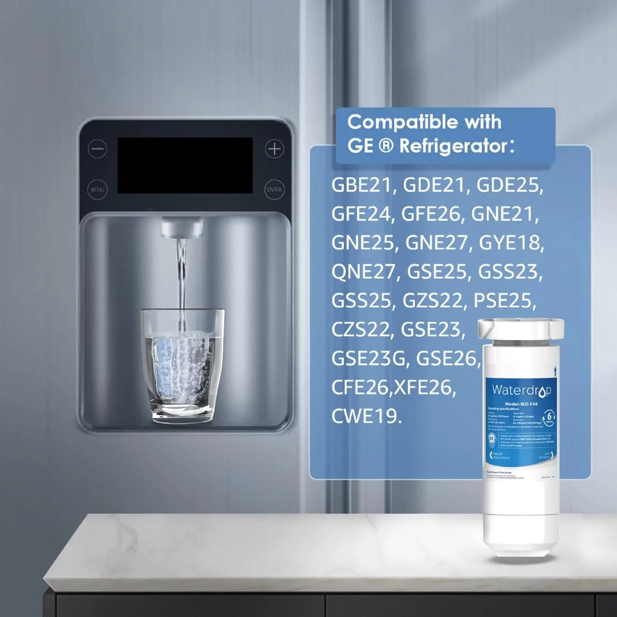 Waterdrop XWF NSF Certified Replacement for GE® XWF Refrigerator moisture Filter, 1 Filter (Package may vary)