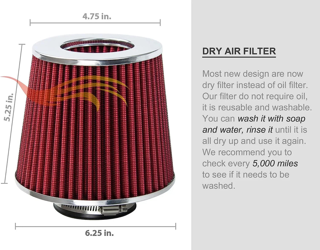 Rtunes Racing Cold Air Intake Kit + Filter Combo RED suitable For 96-05 Chevy S10 / Blazer 4.3L / 96-05 GMC Sonoma/Jimmy 4.3L / 97-00 Isuzu Hombre / 96-01 Oldsmobile Bravada 4.3L