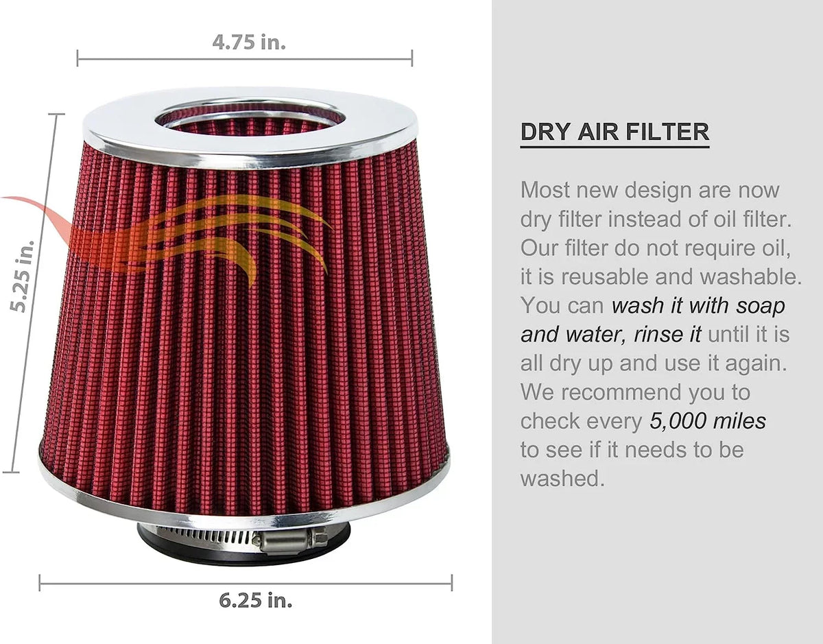 Rtunes Racing Cold Air Intake Kit + Filter Combo RED suitable For 96-05 Chevy S10 / Blazer 4.3L / 96-05 GMC Sonoma/Jimmy 4.3L / 97-00 Isuzu Hombre / 96-01 Oldsmobile Bravada 4.3L