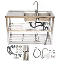 Loyalheartdy 2 Compartment Commercial Kitchen Sink Stainless Steel Utility Sink Basin Catering Prep Table+360° Faucet+2 Drainboard