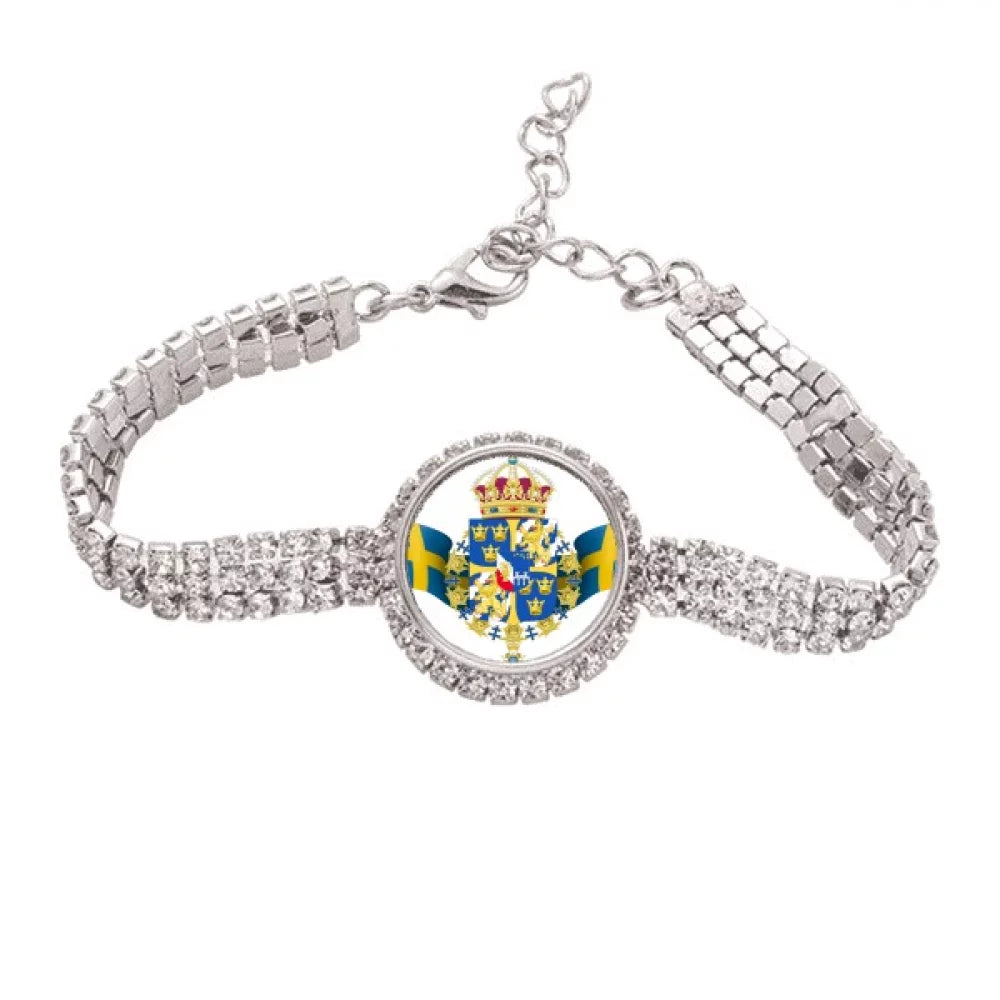 Sweden National Emblem Country Symbol Tennis Chain Anklet Bracelet Diamond Jewelry