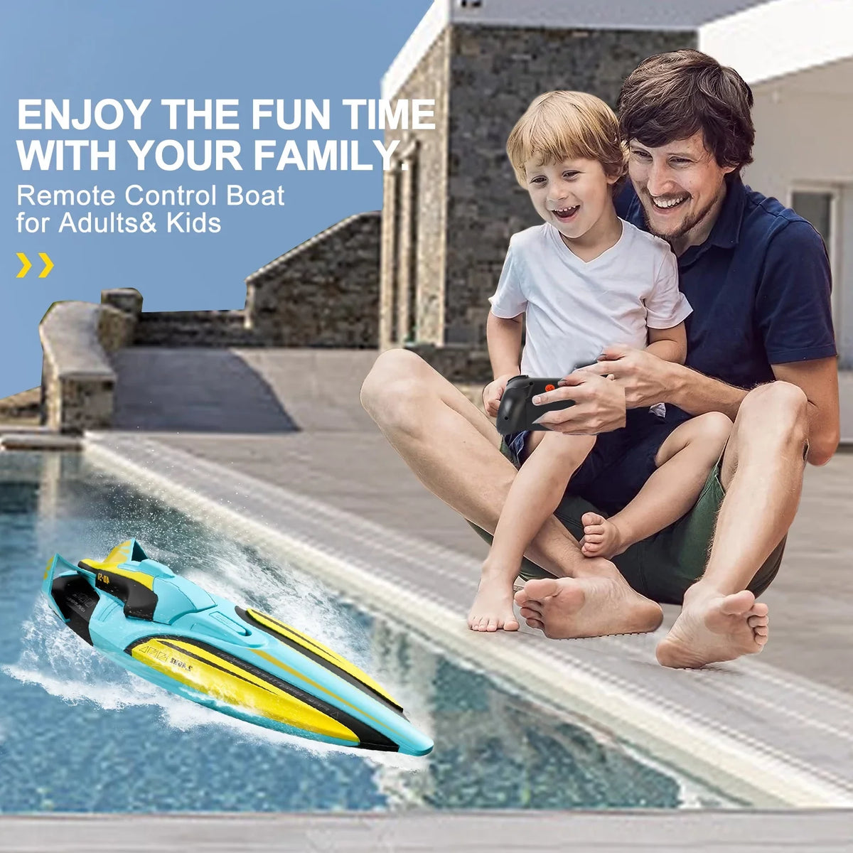 4DRC S1 RC vessel - Remote Control vessel for Pools and Lakes, 4 Channel 2.4GHZ Remote Control, and Rechargeable vessel Battery，Yellow