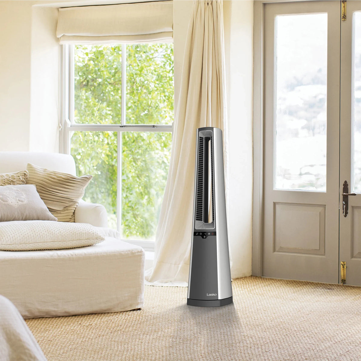 Lasko 36" 4-Speed Oscillating Bladeless Tower Fan with Timer and Remote, Gray, AC615, New