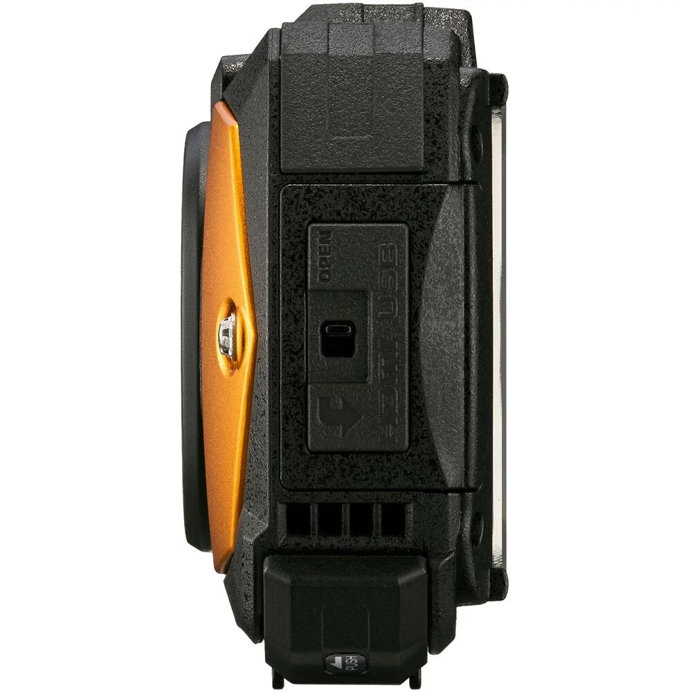 Ricoh WG-80 Waterproof Digital Camera (Orange) with 64GB Extreme Pro SD Card + Small Case + Selfie Stick + Memory Card Wallet + Memory Card Reader + 6Ave Cleaning Kit