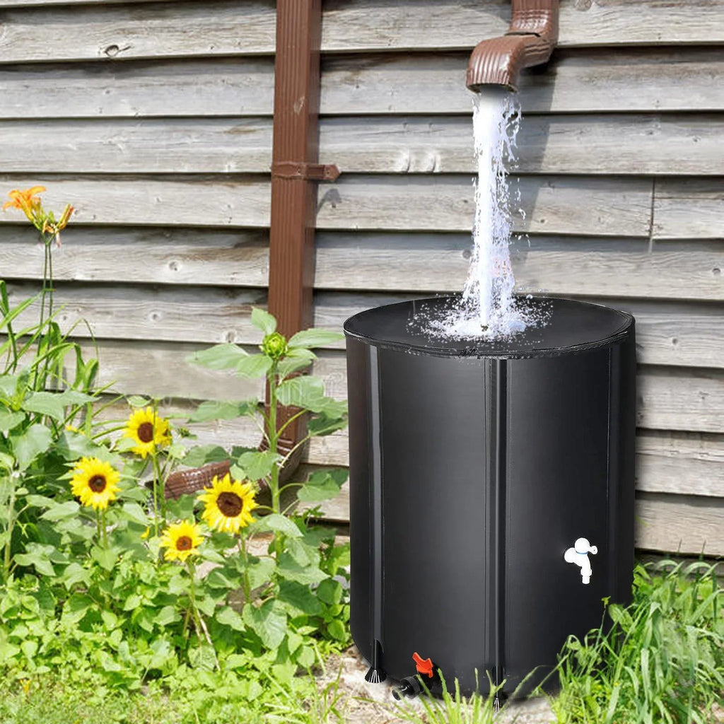 Portable Rain Barrel aqua Collector Tank with Spigot Filter Black 50 Gallon