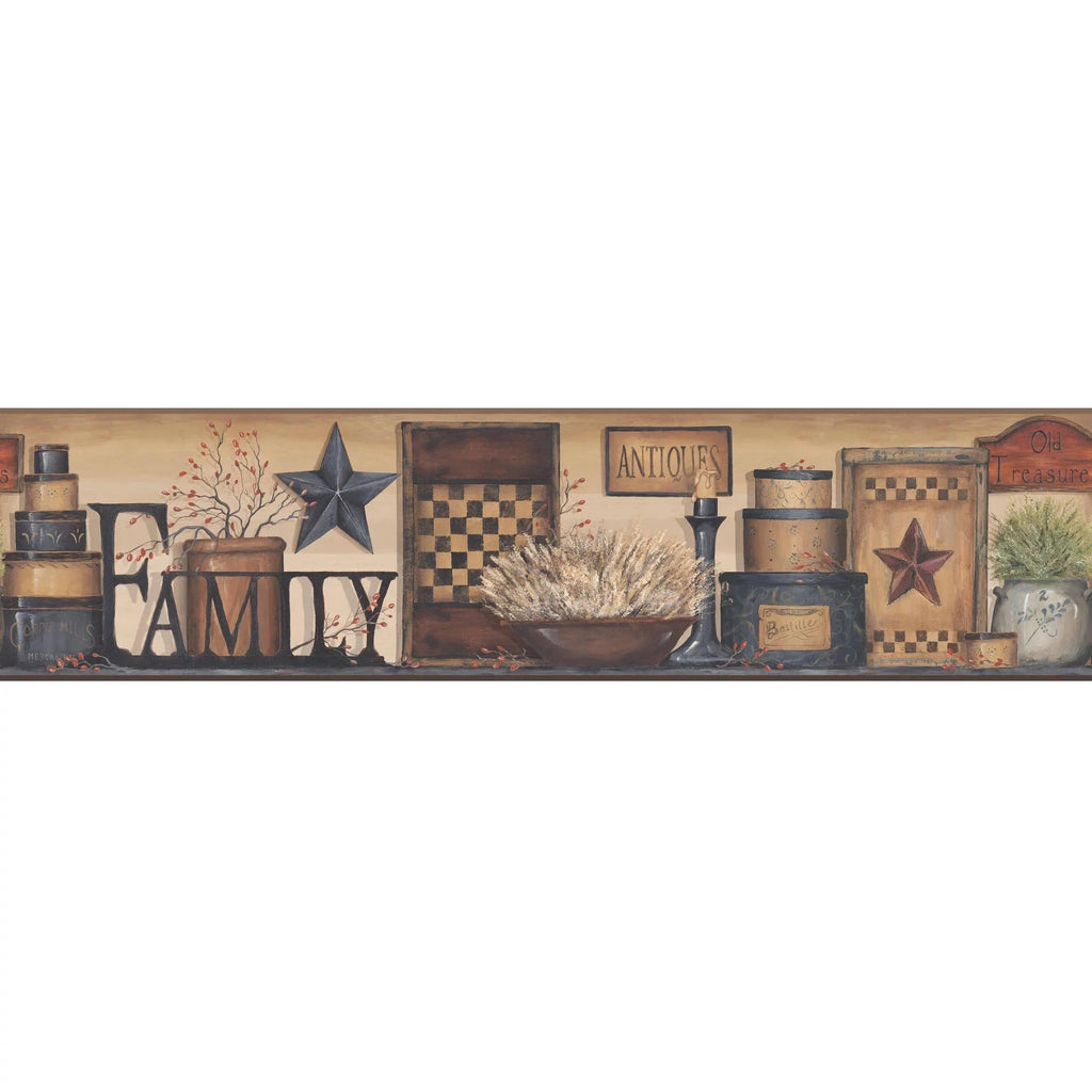 York Wallcoverings Country Keepsakes Family Shelf Border Wallpaper