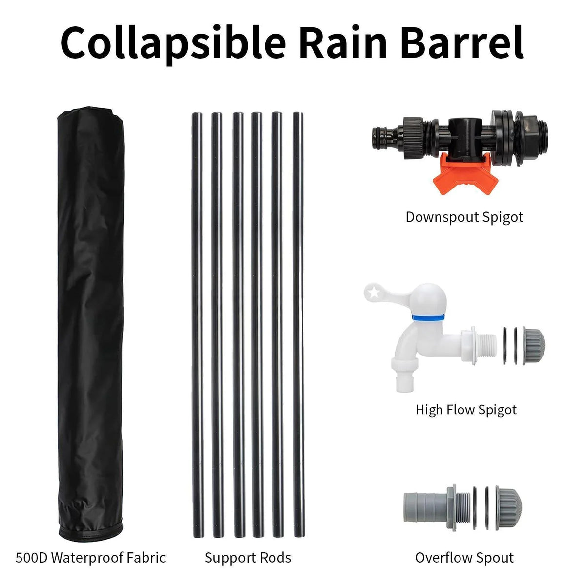 Portable Rain Barrel aqua Collector Tank with Spigot Filter Black 50 Gallon