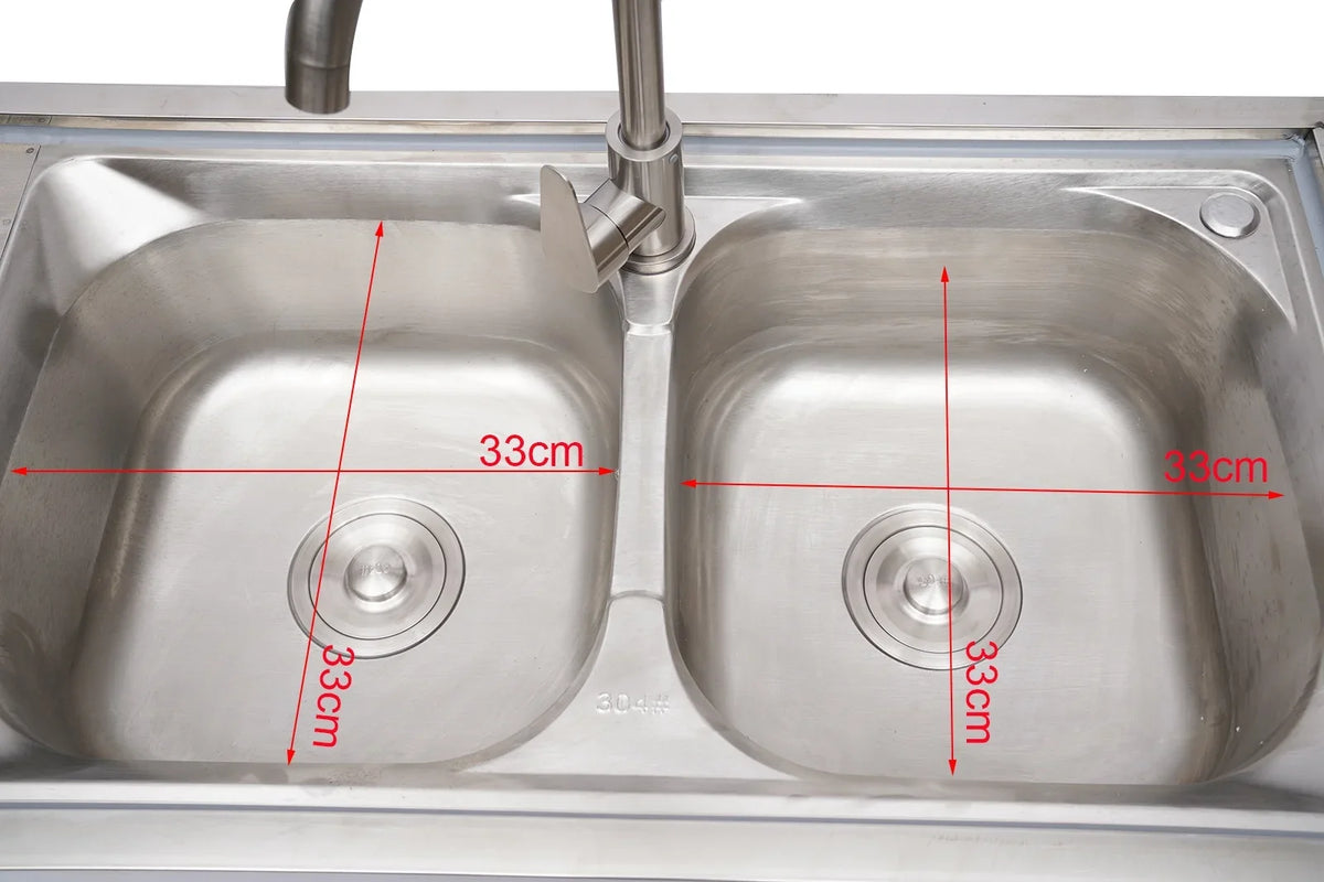 Loyalheartdy 2 Compartment Commercial Kitchen Sink Stainless Steel Utility Sink Basin Catering Prep Table+360° Faucet+2 Drainboard