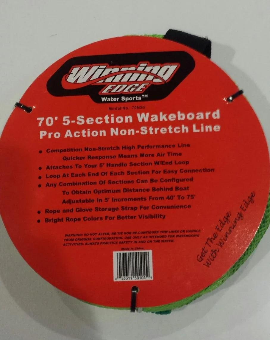 Winning Edge 70' 5-Section Wakeboard Pro Action Non-Stretch Line, Green