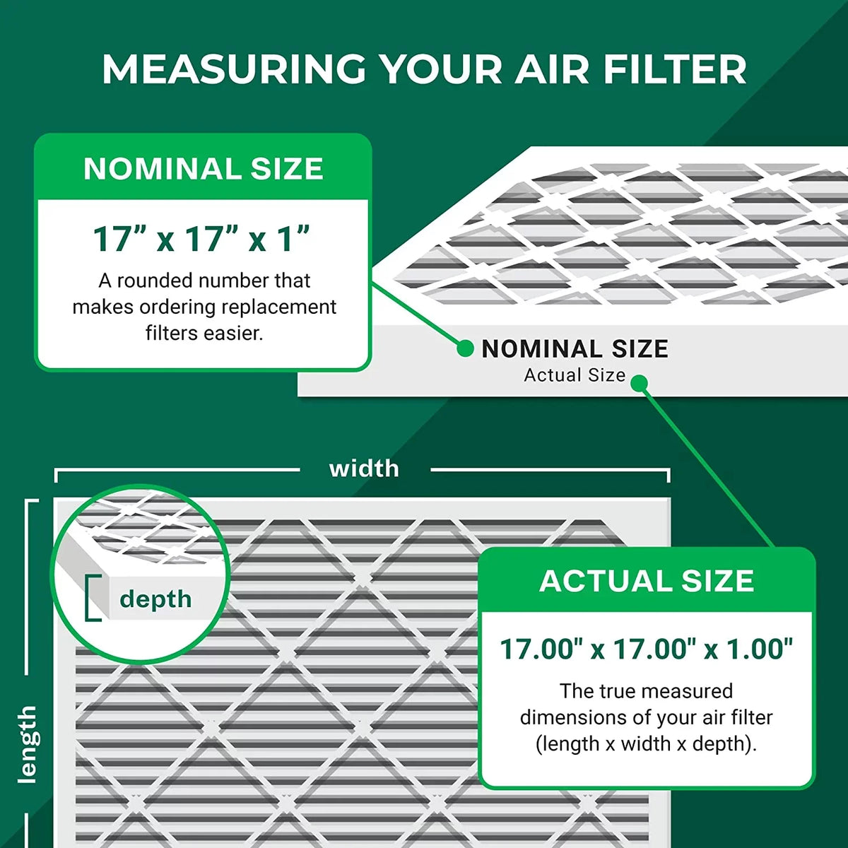 Filterbuy 17x17x1 MERV 11 Pleated HVAC AC Furnace Air Filters (6-Pack)