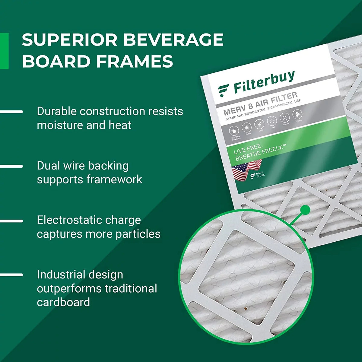 Filterbuy 16x36x1 MERV 8 Pleated HVAC AC Furnace Air Filters (3-Pack)