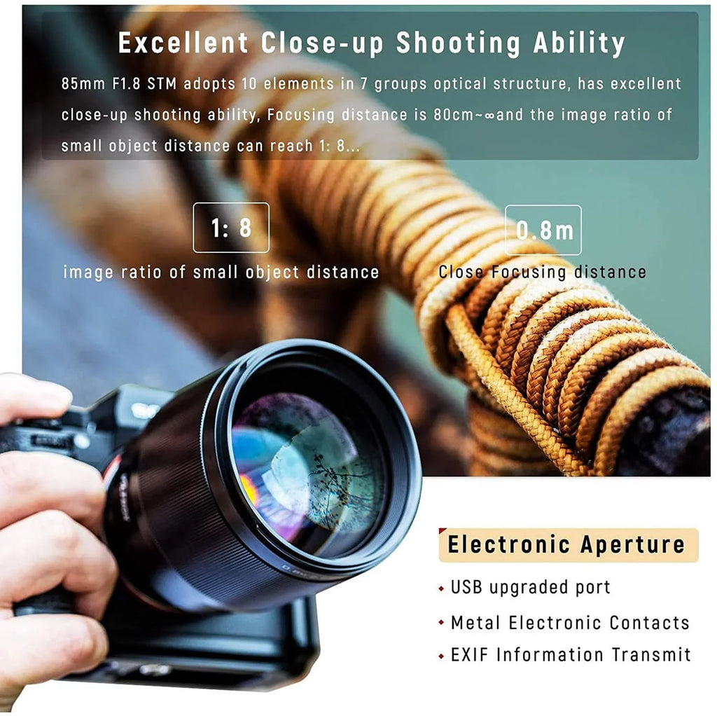 Viltrox 85mm F1.8 STM Full-Frame  E-Mount Camera Lens Support AF Auto Focus for  A7III A7RIII A7SII A7II a6500 a6400 a6300- Black