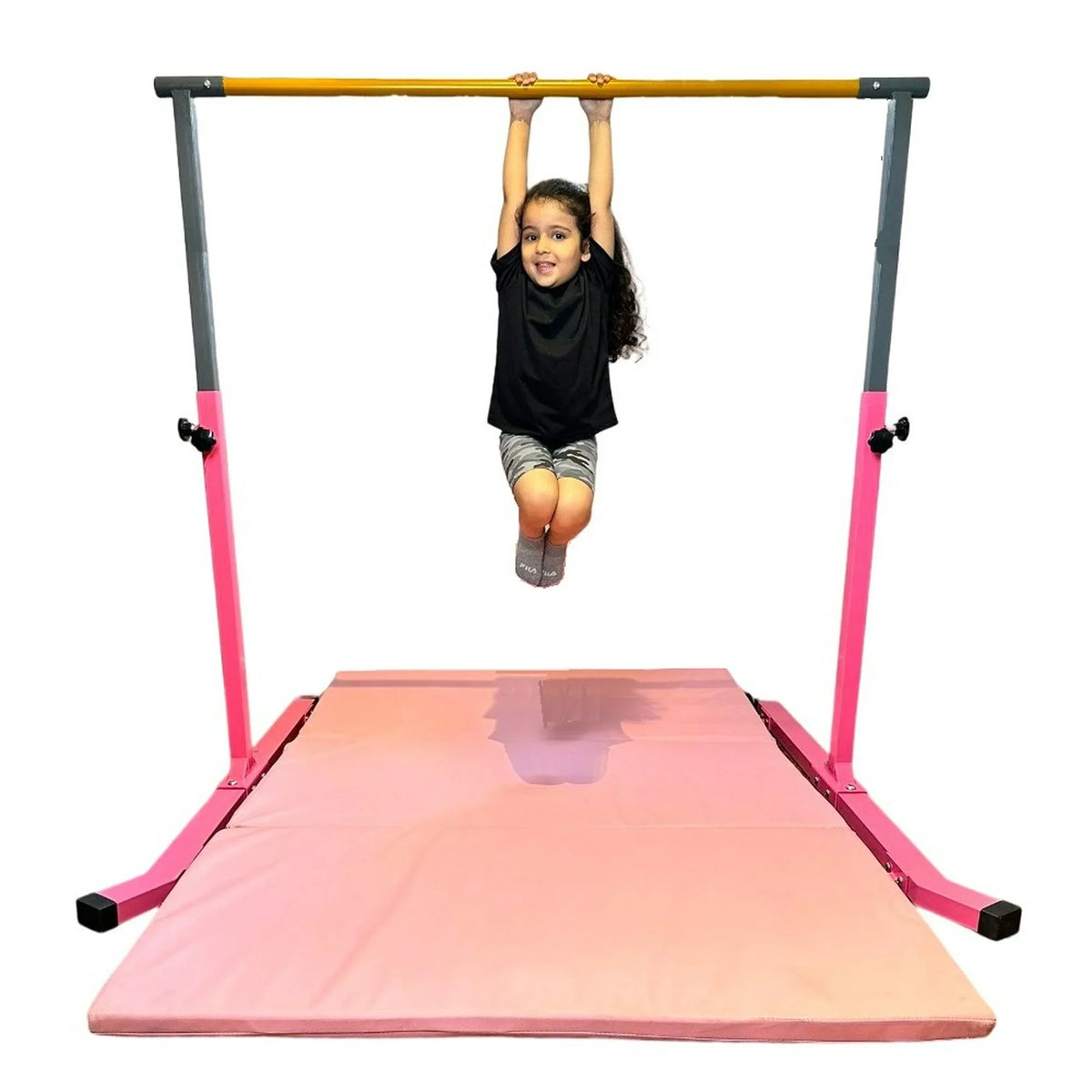 5-Star Gymnastic Kip Bar for Kids, Adjustable 3-5FT, Pink, Heavy-Duty, Home Gym Training Equipment