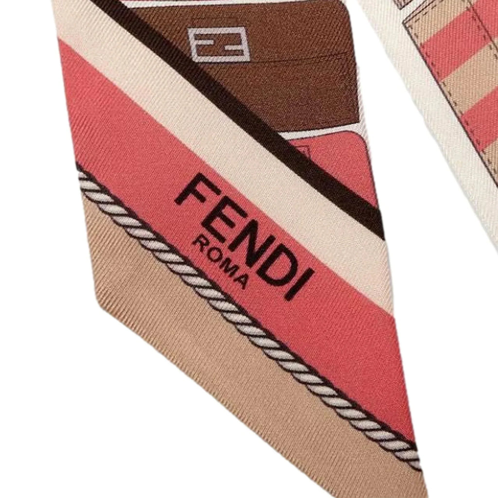 Fendi Baguette Print Wrappy Scarf Silk Foulard Pink Dalia Multicolor