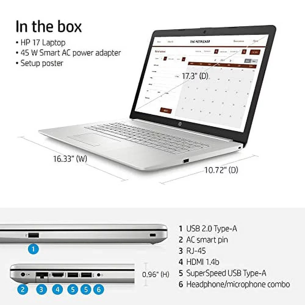 2023 17.3" HD+ Business Laptop PC  11th Gen Quad-Core i5-1135G7 20GB DDR4 RAM 1TB NVMe SSD  Iris Xe Graphics Backlit Keybaord WiFi AC RJ-45 Webcam HDMI Windows 10 w/RE USB Drive