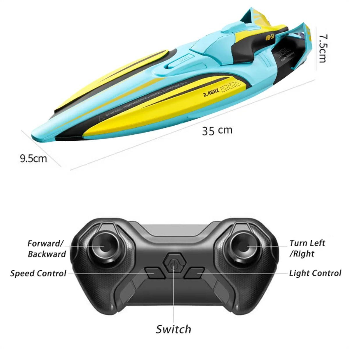 4DRC S1 RC vessel - Remote Control vessel for Pools and Lakes, 4 Channel 2.4GHZ Remote Control, and Rechargeable vessel Battery，Yellow