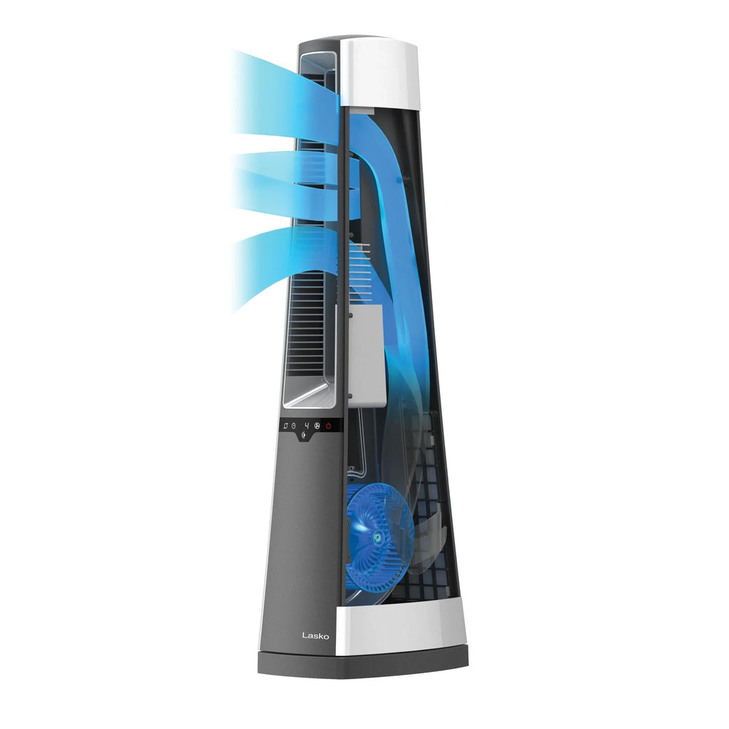 Lasko 36" 4-Speed Oscillating Bladeless Tower Fan with Timer and Remote, Gray, AC615, New