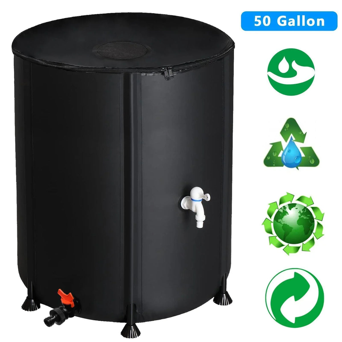 Portable Rain Barrel aqua Collector Tank with Spigot Filter Black 50 Gallon